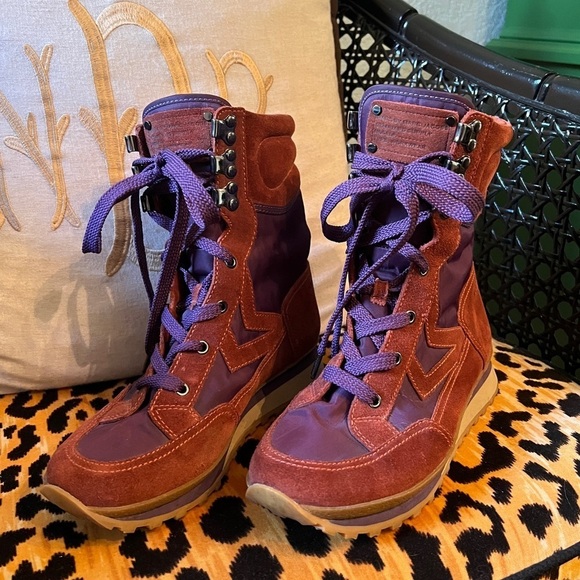 MARC BY MARC JACOBS Lace Up Boots Suede Boots Purple and Orangish Brown Goretex - Picture 2 of 12